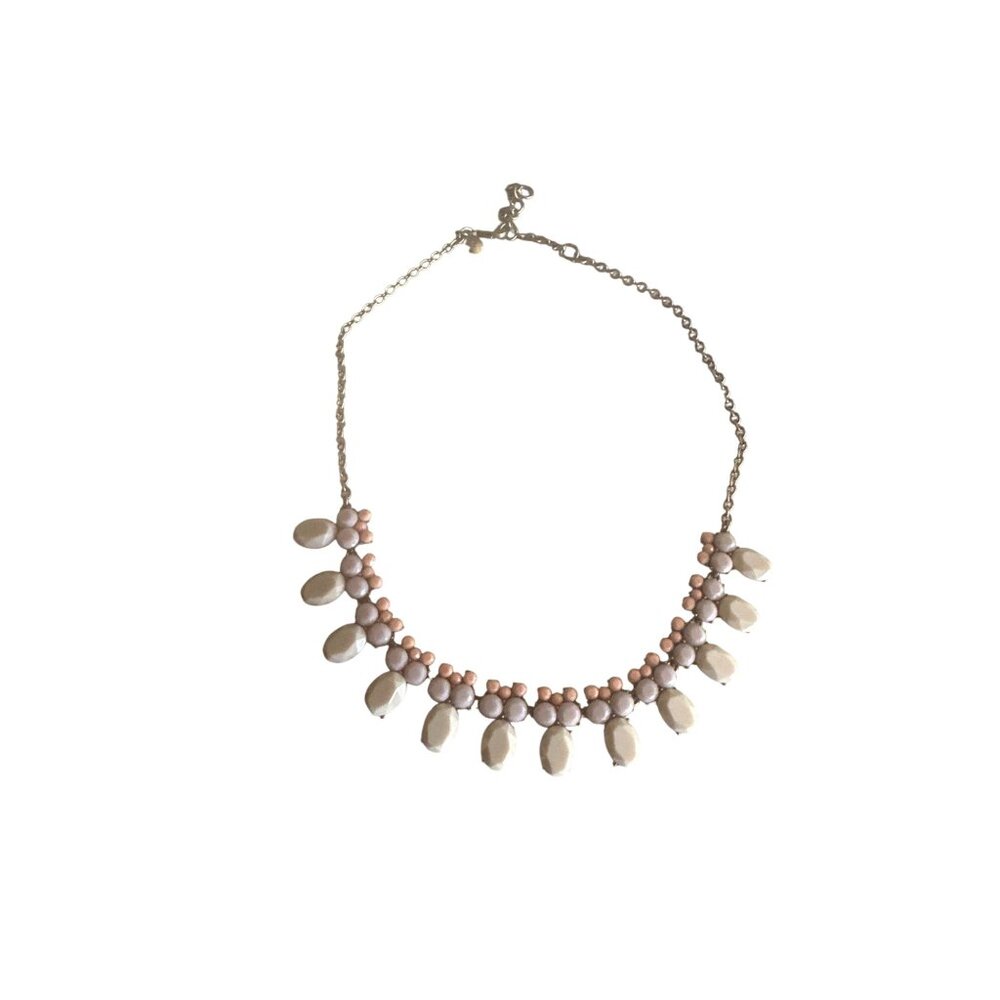 J. Crew Gold Tone Statement Necklace With Pink & Cream Beaded Accents Choker